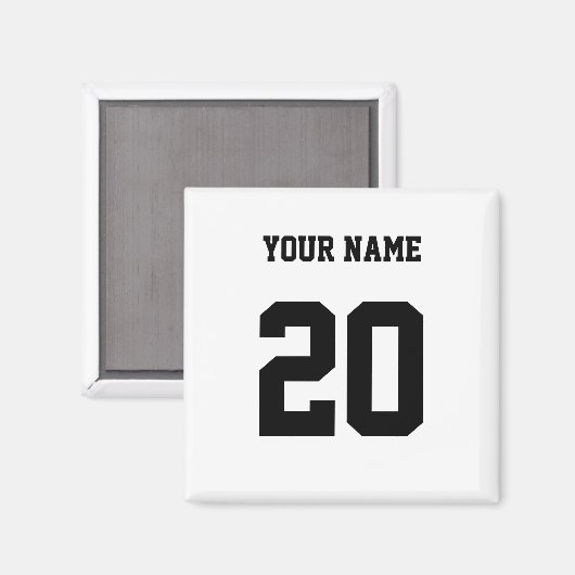 白黒のカスタム番号と名前 マグネット (正面/裏面)