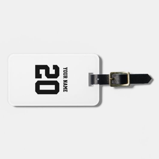 白黒のカスタム番号と名前 ラゲッジタグ (正面横)
