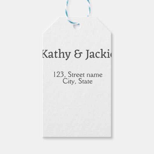 白黒のカップル名 住所 都市 州 シンプル ギフトタグ (正面)