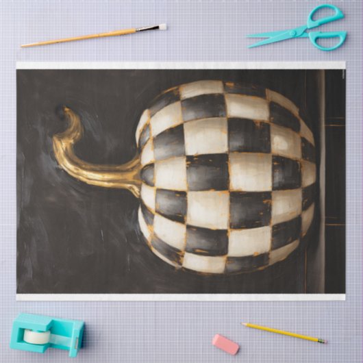 白黒のカボチャ市松模様にと金ゴールドステム 薄葉紙 (クラフト)