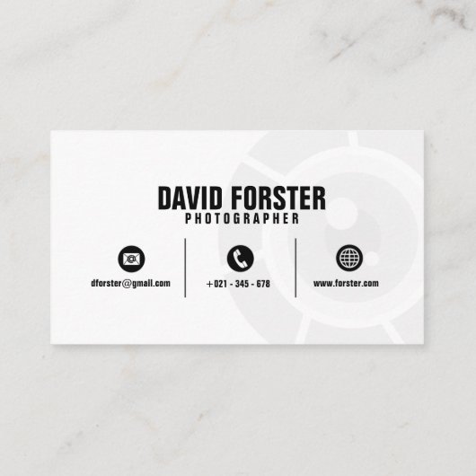 白黒のカメラレンズのカメラマンの名刺 名刺 (裏面)