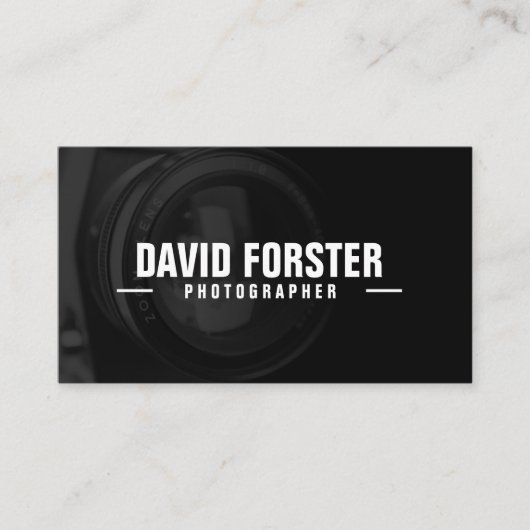 白黒のカメラレンズのカメラマンの名刺 名刺 (正面)
