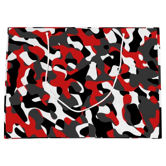 白黒のカモフラージュプリントパターン ラージペーパーバッグ (正面)