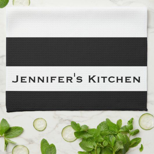 白黒のキッチンストライプのタオストライプールタオル キッチンタオル (折り畳み)