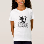 白黒のキャラクター猫 Tシャツ (正面)