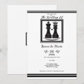 白黒のキング&クイーンのチェスの結婚式 招待状 (正面/裏面)