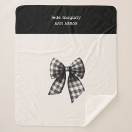白黒のギンガムチェック弓 シェルパブランケット