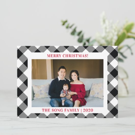 白黒のギンガムチェック格子縞の写真 シーズンカード (スタンド正面)