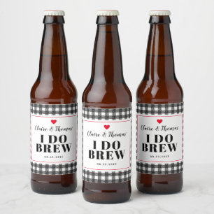 白黒のギンガムパターン私がBrew 結婚's ビールラベル