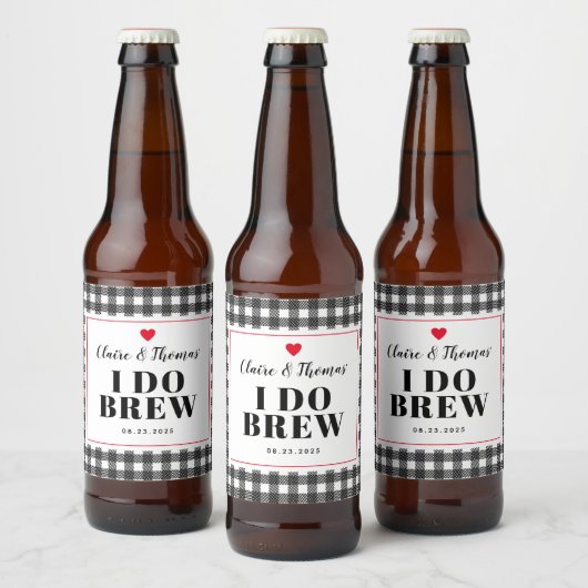 白黒のギンガムパターン私がBrew 結婚's ビールラベル (ボトル)