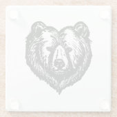 白黒のクマの顔のインク画 ガラスコースター (裏面)