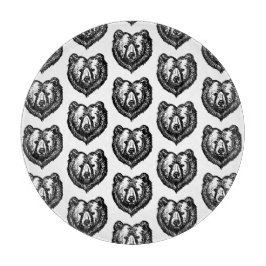 白黒のクマの顔の墨絵 カッティングボード
