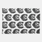 白黒のクマの顔の墨絵 キッチンタオル (横)