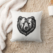 白黒のクマの顔の墨絵 クッション (ブランケット)