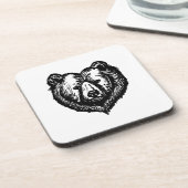 白黒のクマの顔の墨絵 コースター (左側)
