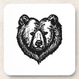 白黒のクマの顔の墨絵 コースター
