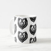 白黒のクマの顔の墨絵 コーヒーマグカップ (正面左)