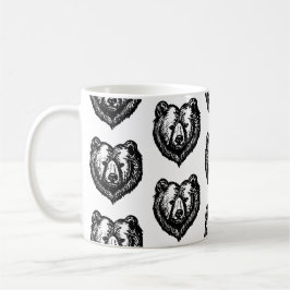 白黒のクマの顔の墨絵 コーヒーマグカップ
