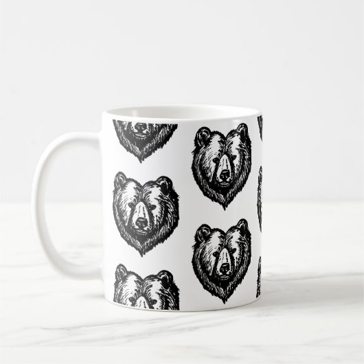 白黒のクマの顔の墨絵 コーヒーマグカップ (左)