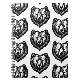 白黒のクマの顔の墨絵 ノートブック