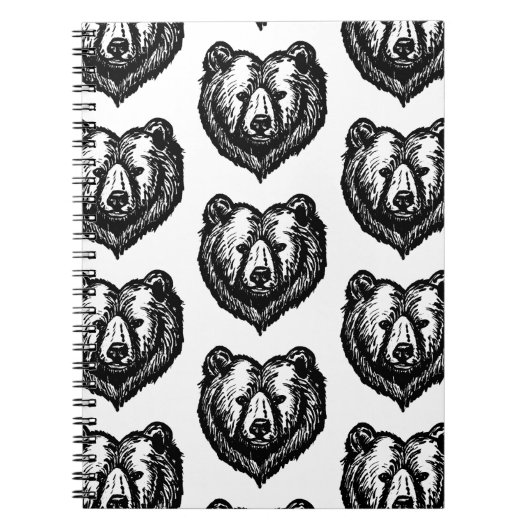 白黒のクマの顔の墨絵 ノートブック (正面)
