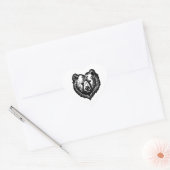 白黒のクマの顔の墨絵 ハートシール (封筒)