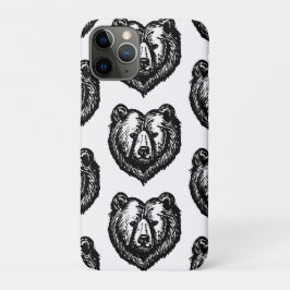 白黒のクマの顔の墨絵 iPhone 11 PROケース