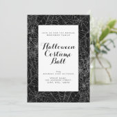 白黒のクモの巣ハロウィーンボール招待状 招待状 (スタンド正面)