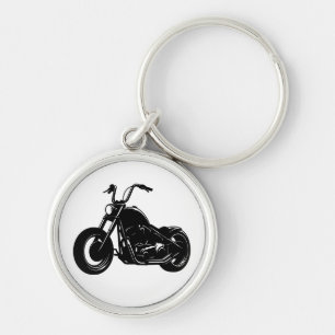 白黒のクラシッククルーザーバイクベクターアート キーホルダー