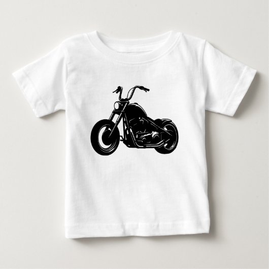 白黒のクラシッククルーザーバイクベクターアート ベビーTシャツ (正面)