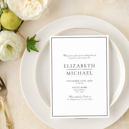 白黒のクラシックスクリプトポスト結婚のブランチ 招待状