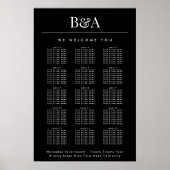 白黒のクラシック名の結婚座席表 ポスター (正面)