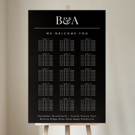 白黒のクラシック名の結婚座席表 ポスター