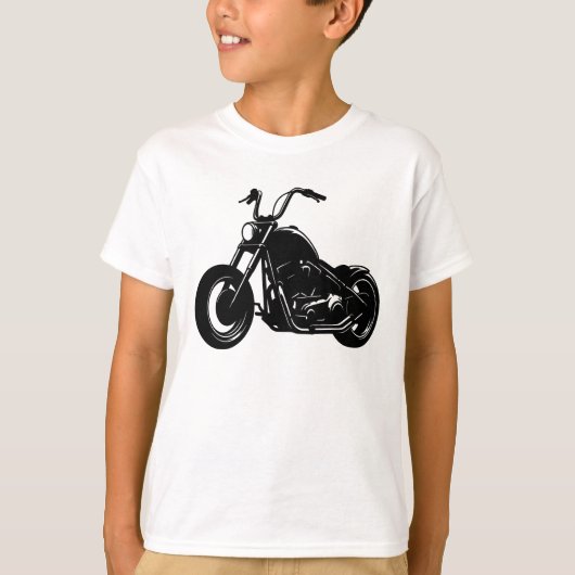 白黒のクラシック・クルーザーバイク ベクターアート Tシャツ (正面)