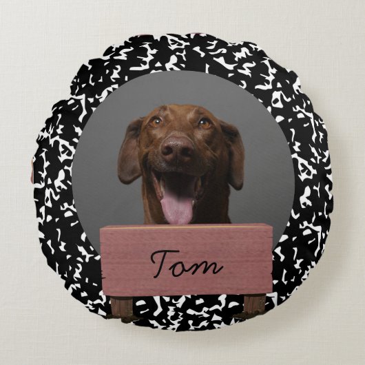 白黒のクリスマスの休日カスタムの犬 ラウンドクッション (正面)