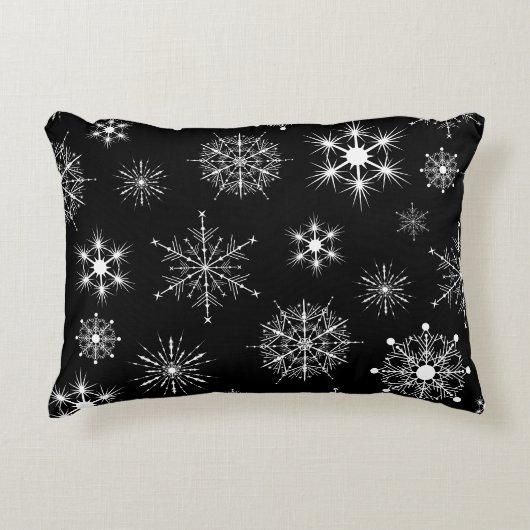 白黒のクリスマスの雪の模様 アクセントクッション (正面)