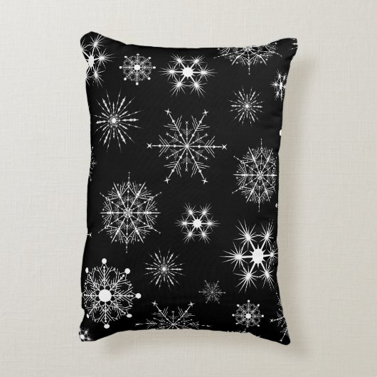 白黒のクリスマスの雪の模様 アクセントクッション (裏面(縦))