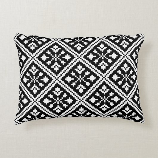 白黒のクリスマスの雪片 アクセントクッション (正面)