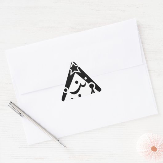 白黒のクリスマススター 三角形シール (封筒)