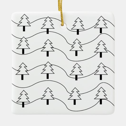 白黒のクリスマスストライプツリー セラミックオーナメント (正面)