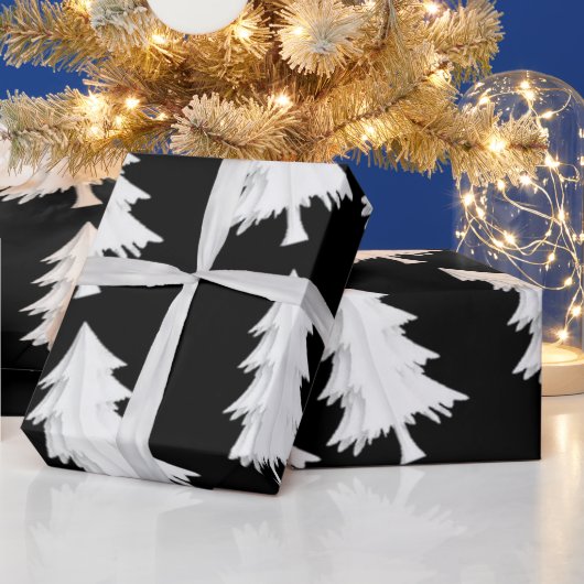 白黒のクリスマスツリーの包装紙 ラッピングペーパー (クリスマス)