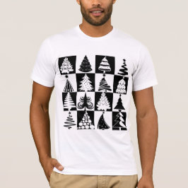 白黒のクリスマスツリーホリデーパターン Tシャツ