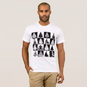 白黒のクリスマスツリーホリデーパターン Tシャツ (正面フル)