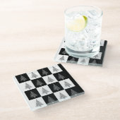 白黒のクリスマスツリー ガラスコースター (アングル)