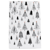 白黒のクリスマスツリー ミディアムペーパーバッグ (正面)