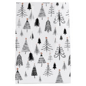 白黒のクリスマスツリー ミディアムペーパーバッグ (裏面)