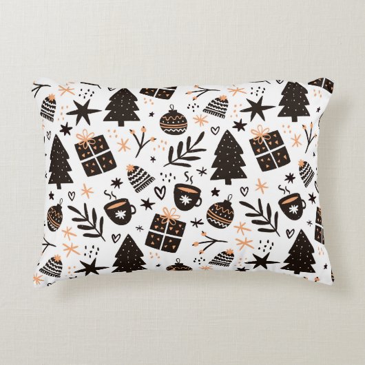 白黒のクリスマスパターン アクセントクッション (正面)