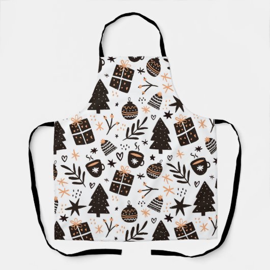 白黒のクリスマスパターン エプロン (正面)