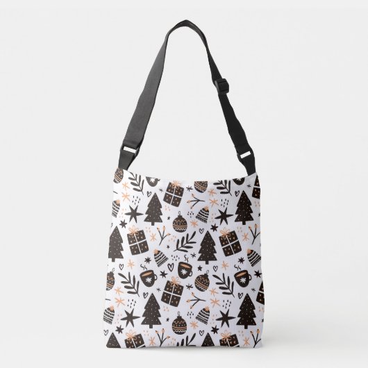 白黒のクリスマスパターン クロスボディバッグ (正面)