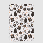 白黒のクリスマスパターン ゴルフタオル (正面)